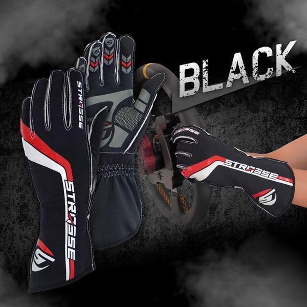 ＳＴＲＡＳＳＥ STRASSE Racing Gloves Outstitch Outseam Gaming Gloves Hankon Race Sim Gran Turismo (Black, XXL)
