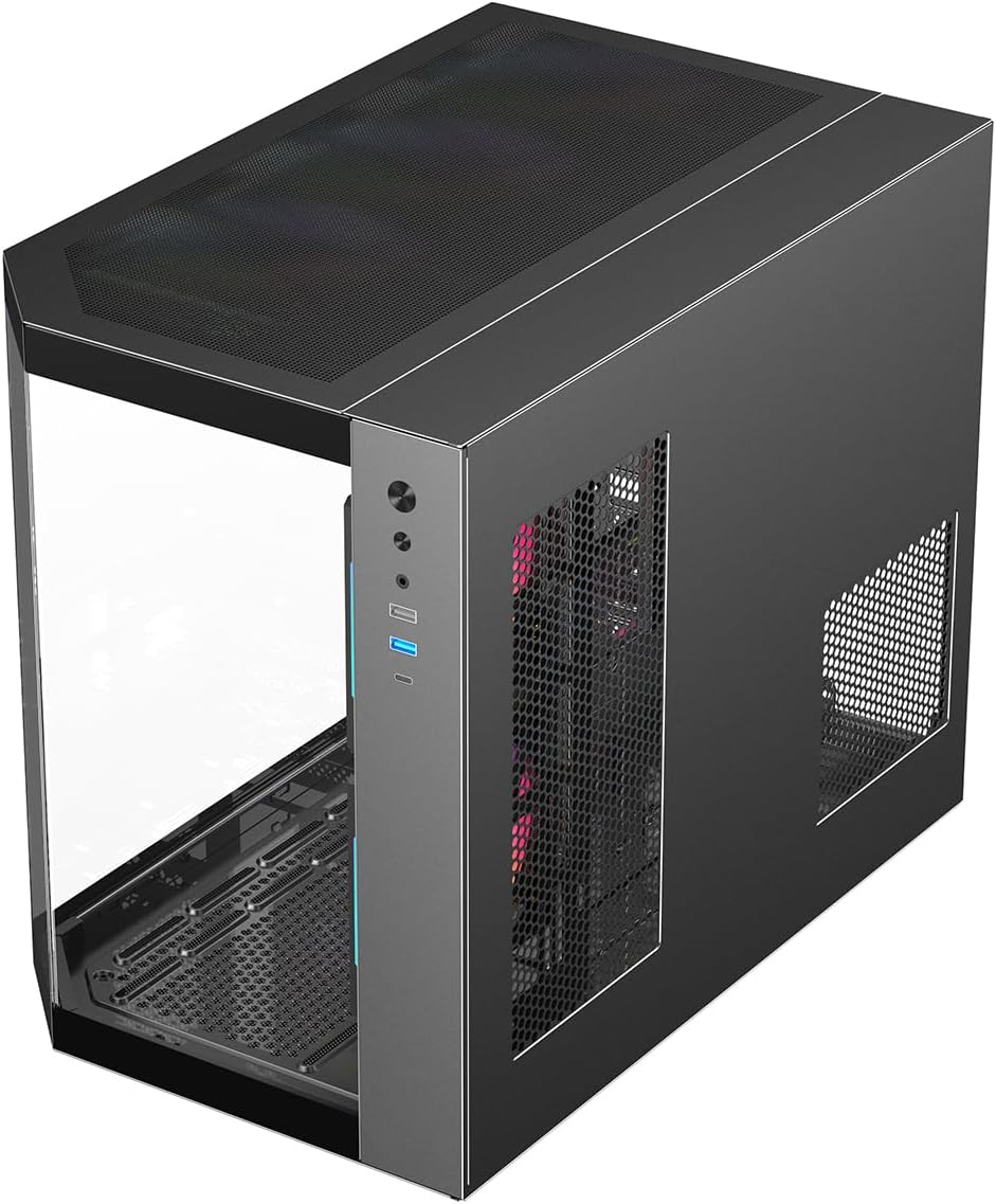 IONZ APEX Vision - PC Gaming Case, M/ATX Mini Tower, Dual Chamber with 6 ARGB PWM Fans - LCD Screen | Supports 240 mm AIO, White