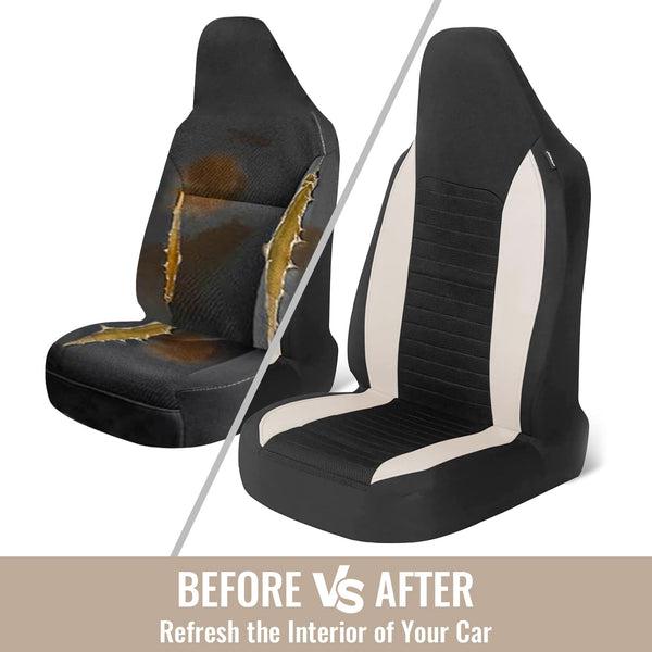 AUTOYOUTH Car Seat Covers Simple Bucket Style Universal Front Pair Fit for Car Truck SUV Van Seat Covers Car Seat Protector, Beige