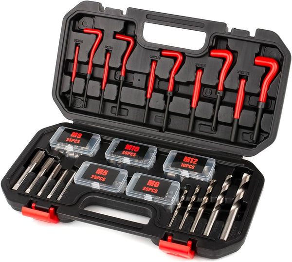 FOURROBBER 131PCS Thread Repair Kit, HSS Drill Helicoil Repair Kit SAE&Metric M5 M6 M8 M10 M12 Kit