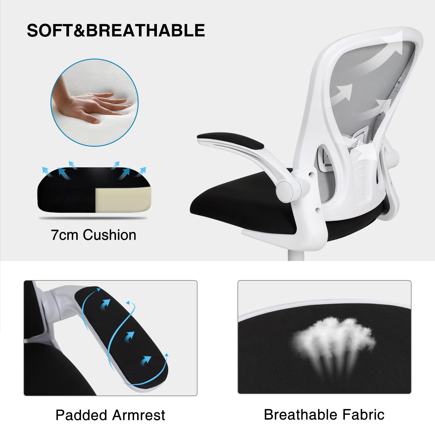 Fullwatt Office Chair, Flip-up Armrest Ergonomic Desk Chair Computer Task Chair Mesh with Armrests lumbar support Mid-Back for Home Office Conference