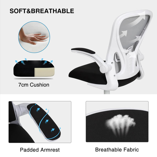 Fullwatt Office Chair, Flip-up Armrest Ergonomic Desk Chair Computer Task Chair Mesh with Armrests lumbar support Mid-Back for Home Office Conference