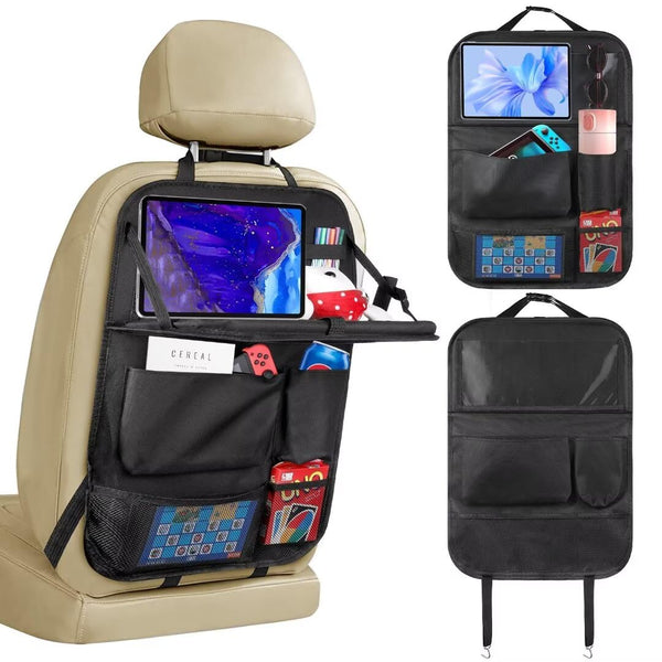 Resszo Car Organiser,Car Seat Organiser for Kids with Tablet Holder, Multifunctional WaterProof Back Seat Protector with 10.5 iPad Foldable Tray Table, 6 Pockets Toy Storage