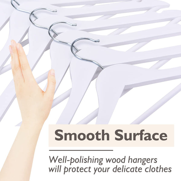 Edergoo White Wooden Hangers 30 Pack, Smooth White Wooden Coat Hangers Adult, 360 Swivel Hook and Precisely Cut Notches White Coat Hangers for Suit,