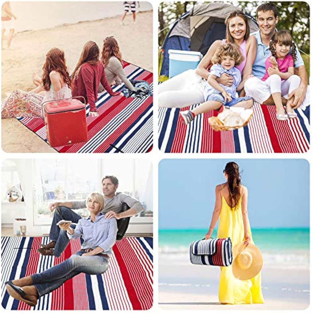 LIVEHITOP Fleece Picnic Blanket Waterproof Backing 200x200 cm - Portable Compact Thickening Extra Large Mat Rug for Camping BBQ Outdoor Indoor