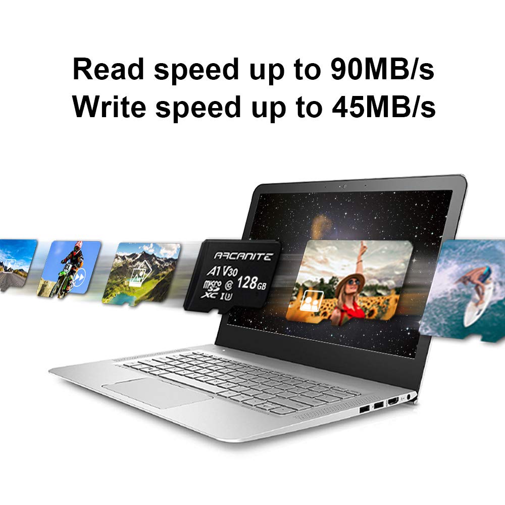 ARCANITE 64GB microSDXC Memory Card with Adapter - A1, UHS-I U3, V30, 4K, C10, Micro SD, Optimal read speeds up to 90 MB/s