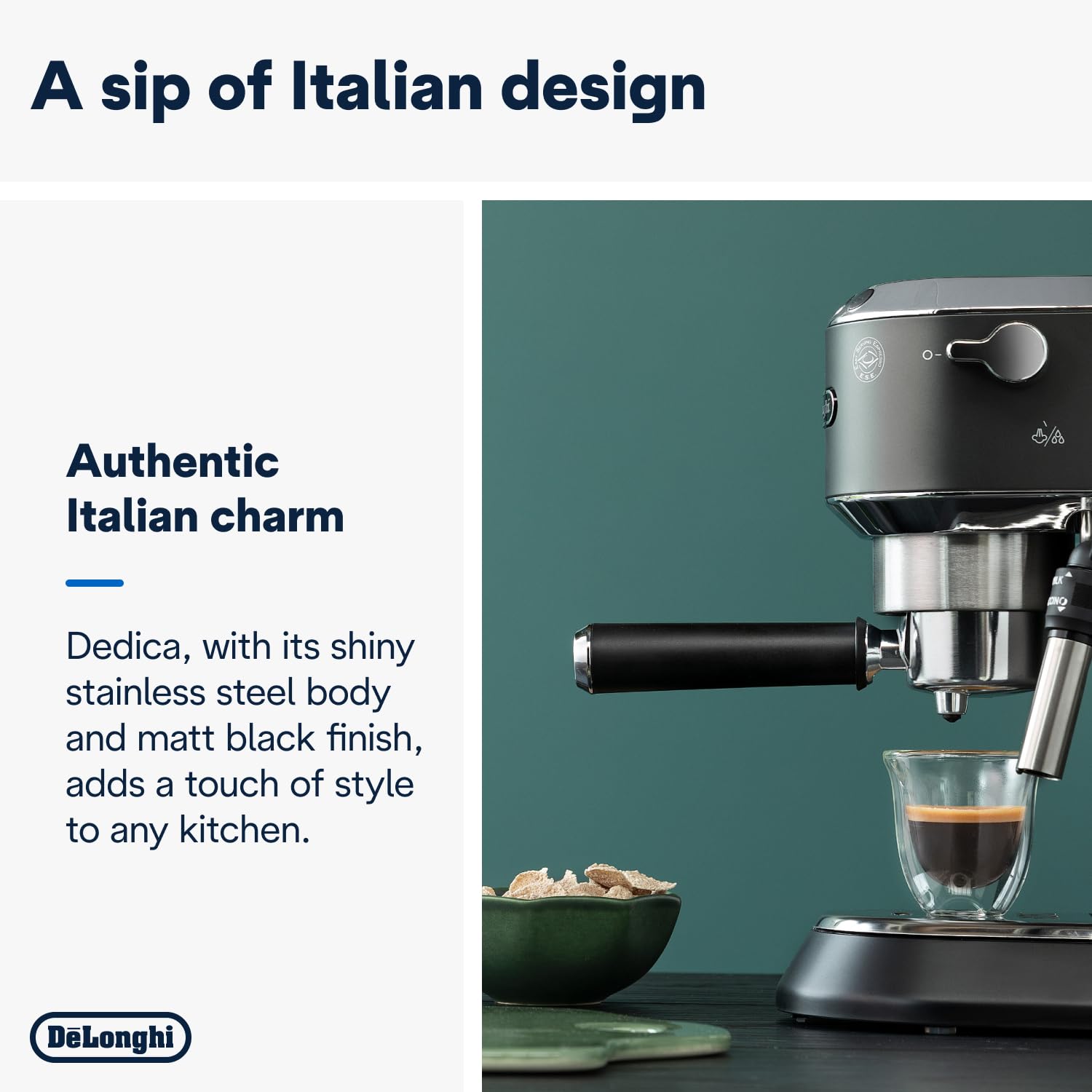 De'Longhi Dedica Style, Traditional Pump Espresso Machine, Coffee and Cappuccino Maker, EC685M, Silver