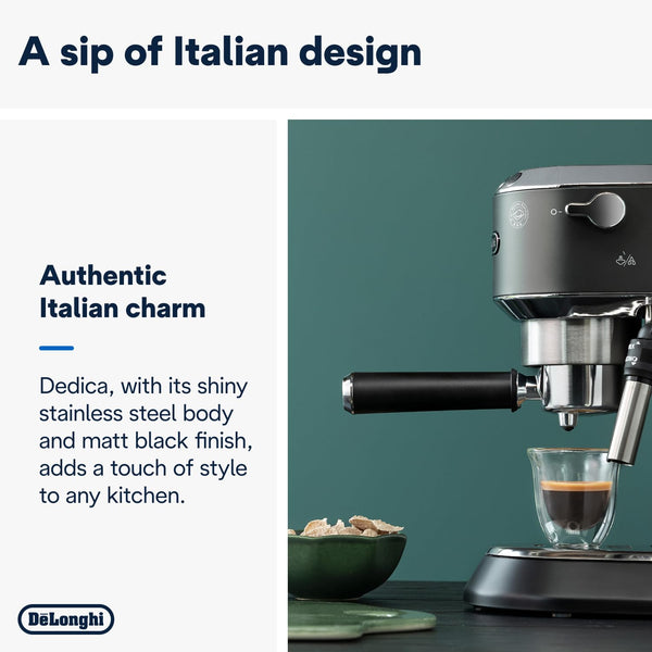 De'Longhi Dedica Style, Traditional Pump Espresso Machine, Coffee and Cappuccino Maker, EC685M, Silver