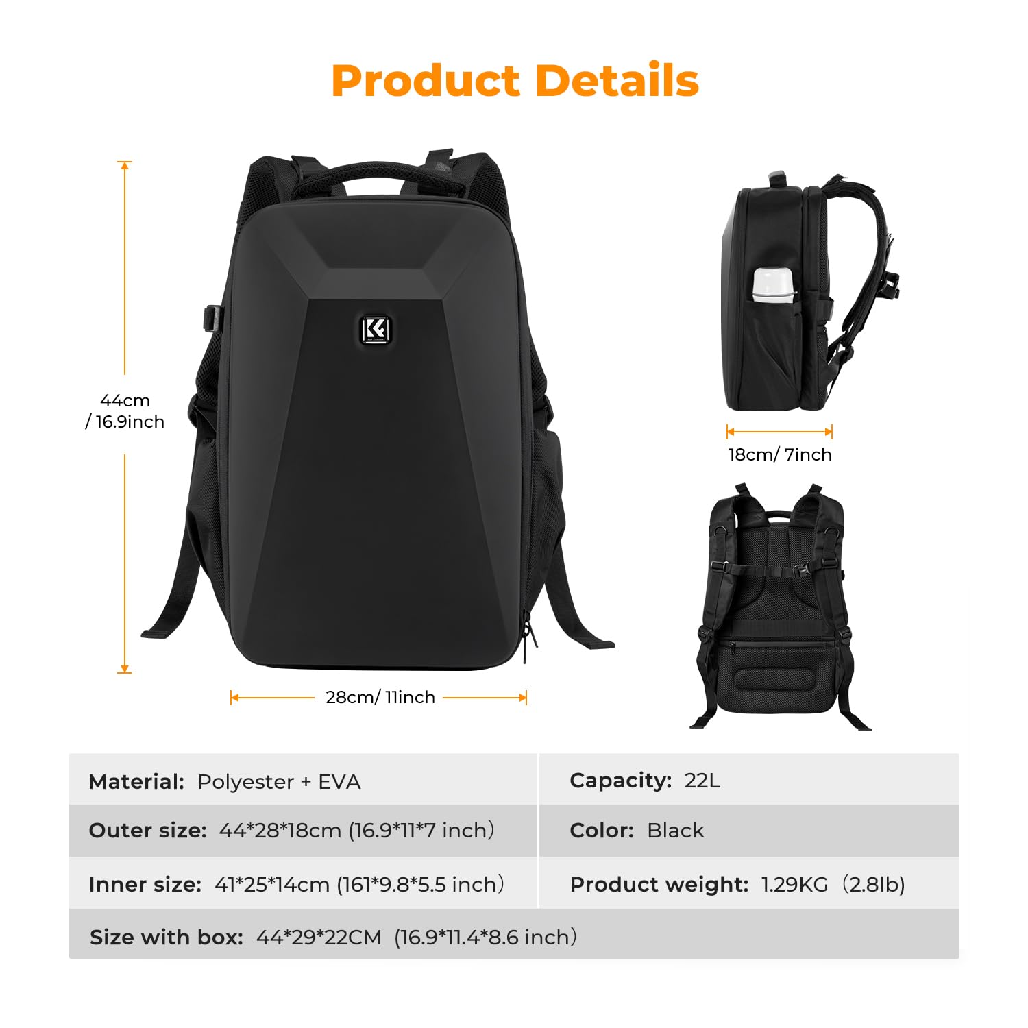 K&F Concept Camera Backpack,Hardshell DSLR Photography Camera Bag with 15-15.6 Inch Laptop Compartment Waterproof Camera Case Compatible for Canon/Nikon/Sony/DJI Mavic Drone