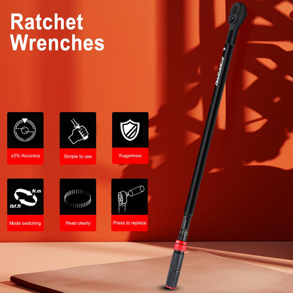 ATsafepro Torque Wrench 3/4 Inch, 100-600 Nm Torque Wrenchs, ±3% Error Accuracy with 48 Teeth Dual-Direction Adjustable for Repair of Car, Truck, Tractor