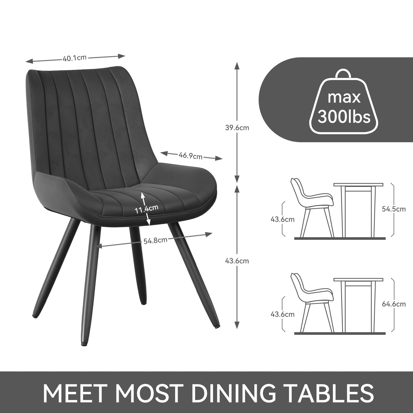 Hawthyhome Dining Chairs Set of 4 |Upholstered Chairs with 10cm Thick Seat Cushion •Upholstered Fabric Dining Chair •Kitchen Chair with Backrest •Modern Armchairs with Metal Legs •Dark Grey