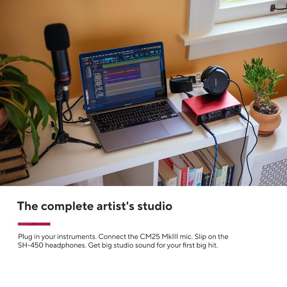 Focusrite Scarlett 2i2 4th Gen USB Audio Interface for Recording, Songwriting, Streaming and Podcasting — High-Fidelity, Studio Quality Recording, and All the Software You Need to Record