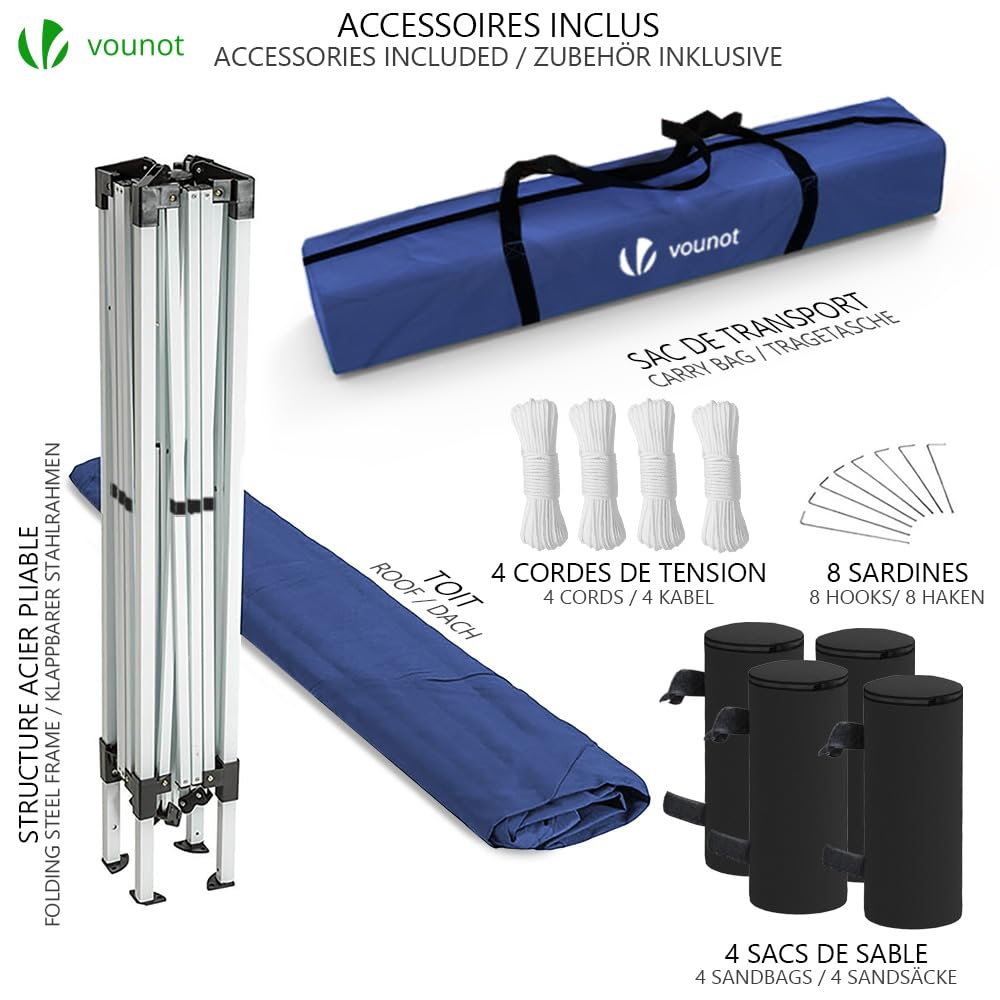 VOUNOT 3m x 3m Pop Up Gazebo with Sides & 4 Weight Bags & Carry Bag, Marquee Garden Party Tent Outdoor, Grey