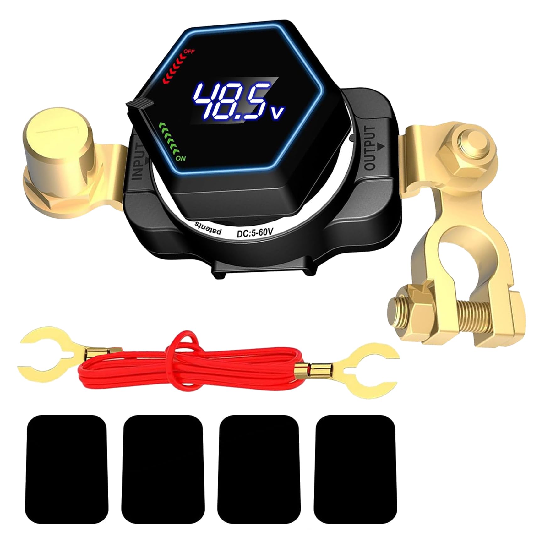 Top Post Battery Isolator Switch with Voltmeter, DC 5-60V Master Isolator On Off Kill Switch Power Cut/Shut Off Switch for Marine Boat RV Car Truck Camper Trailer