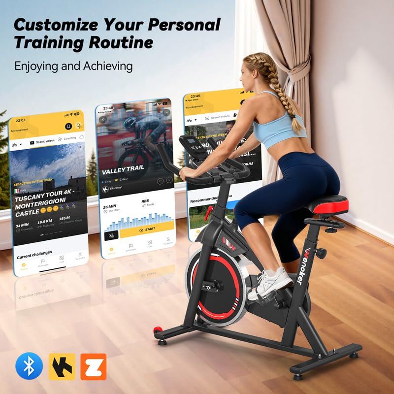Wenoker Exercise Bike APP Compatible, Indoor Cycling Spin Bike for Home Gym Use with LCD Display&Tablet Holder, Fitness Bike Exercise Equipment Cardio Training Machine