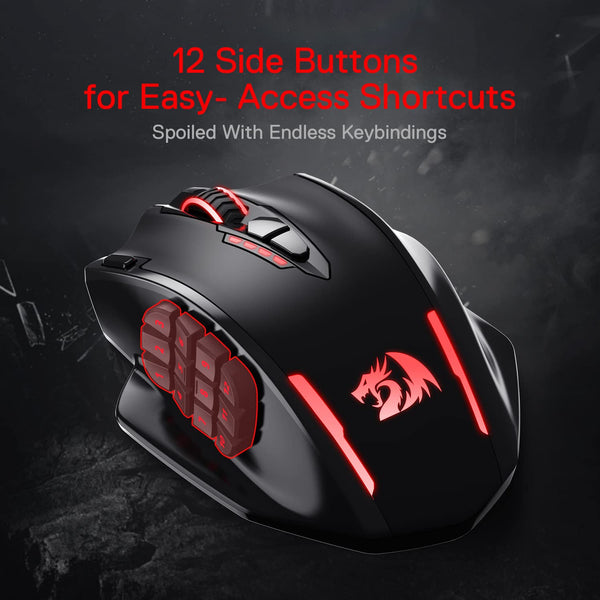 Redragon M908 Impact RGB LED MMO Mouse with Side Buttons Optical Wired Gaming Mouse with 12,400DPI, High Precision, 20 Programmable Mouse Buttons