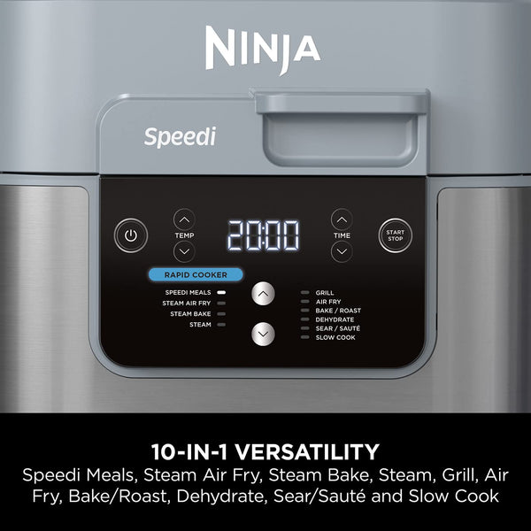 Ninja Speedi 10-in-1 Rapid Cooker, Air Fryer and Multi Cooker, 5.7L, Meals for 4 in 15 Minutes, Air Fry, Steam, Grill, Bake, Roast, Sear, Slow Cook & More, Cooks 4 Portions, Sea Salt Grey, ON400UK