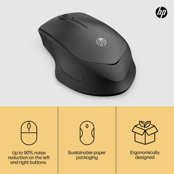 HP 280 Silent PC Wireless Mouse | HP Blue Optical Technology | 1600 DPI to track precisely on any surface | 90% noise reduction | Comfortable & Ergonomic Design | USB A Dongle Included | Black