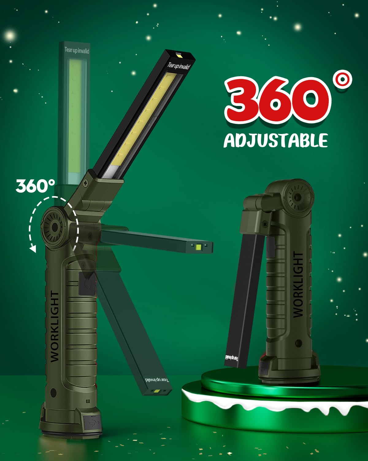 Coquimbo Work Light Christmas Stocking Fillers Gifts for Men Him, LED Torch Rechargeable Inspection Lamp Mechanic Emergency BBQ Light 360° Rotate with Magnetic Base and Hook (2 Pack, Black)