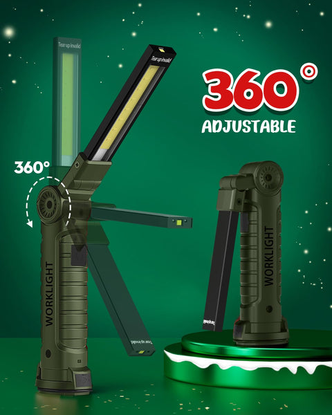 Coquimbo Work Light Christmas Stocking Fillers Gifts for Men Him, LED Torch Rechargeable Inspection Lamp Mechanic Emergency BBQ Light 360° Rotate with Magnetic Base and Hook (2 Pack, Black)