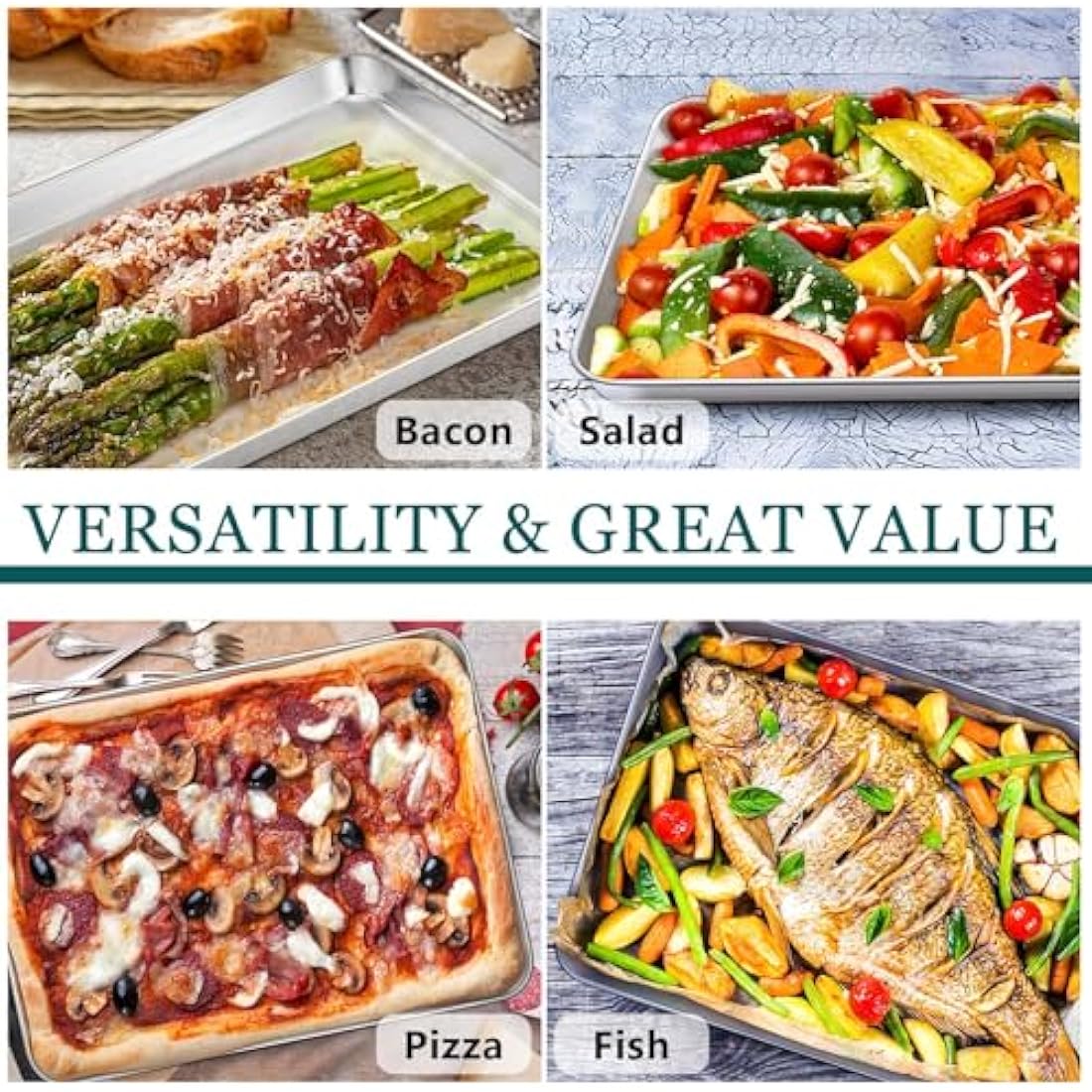 HaWare Baking Tray, Large Stainless Steel Oven Tray Set of 3-40 X 30 X 2.5 cm, Cookie Sheet Pan for Baking/Cooking/Serving, Healthy & Non Toxic, Mirror Finish & Dishwasher Safe