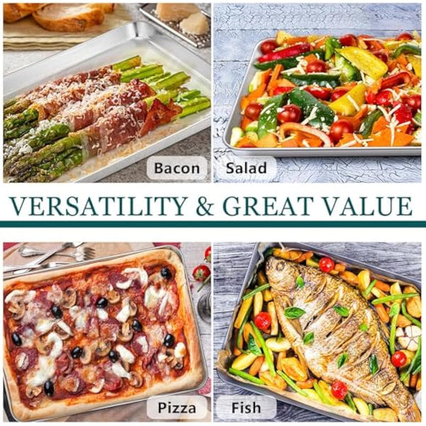 HaWare Baking Tray, Large Stainless Steel Oven Tray Set of 3-40 X 30 X 2.5 cm, Cookie Sheet Pan for Baking/Cooking/Serving, Healthy & Non Toxic, Mirror Finish & Dishwasher Safe