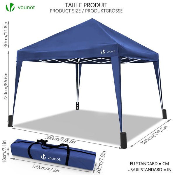 VOUNOT 3m x 3m Pop Up Gazebo with Sides & 4 Weight Bags & Carry Bag, Marquee Garden Party Tent Outdoor, Grey