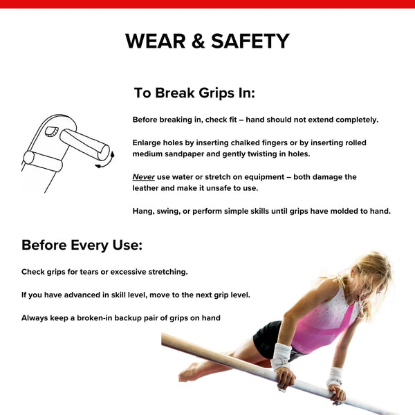 Reisport Women's Gymnastic Grips Uneven Double Buckle Bar Grips, No Slip Fit, XX-Small, X-Small, Small, Medium, Large, X-Large, Women and Girls