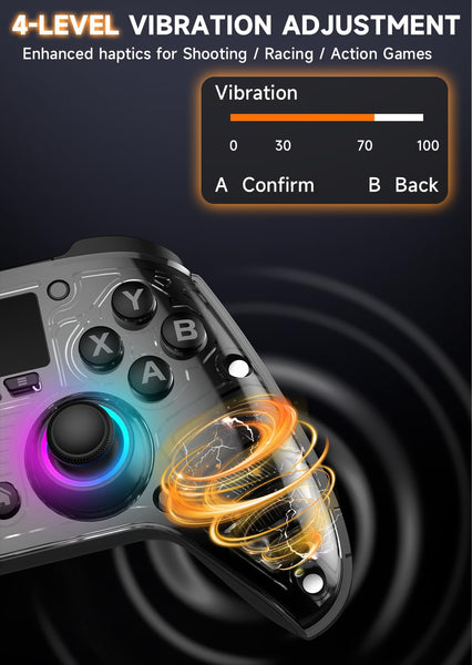 AOC Wireless Gaming Controller for PC/Switch/iOS/Android/PS4, Interactive Screen, Hall Effect Stick & Dual-Mode Trigger, RGB Lighting, Customizable Buttons, Bluetooth/2.4G/Wired (White)