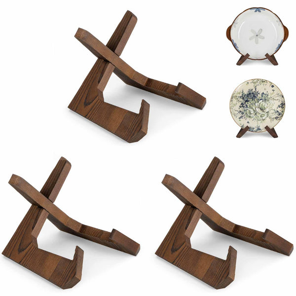 ANBOXIT Bowl Stands for Display, 3 Pack 6,5 Inch Plate Holder, Wooden Easel Frame Holder, Display Stand for Large Deep Platters and Dishes, 23 x 20 x