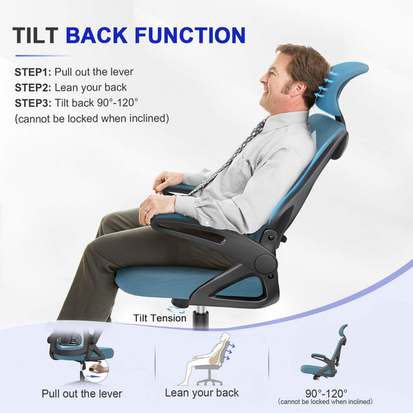 Office Chair - Ergonomic Desk Chair with Lumbar Support Headrest Adjustable, Padded Flip-up Armrests Comfy Seat Cushion High Back Executive Manager Chair For Home Office