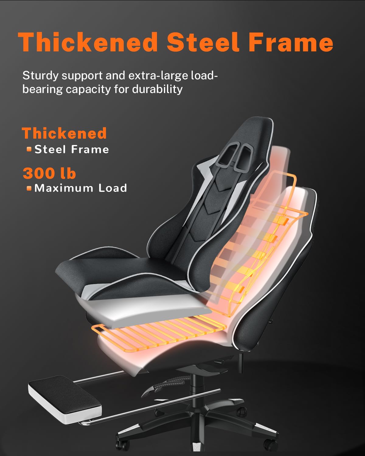 bigzzia RGB Gaming Chair with LED Lights and Ergonomic Computer Chair Reclining PU Leather High Back Video Game Chair with Headrest Adjustable Lumbar Support Linkage Armrest for Adults (Black/Grey)