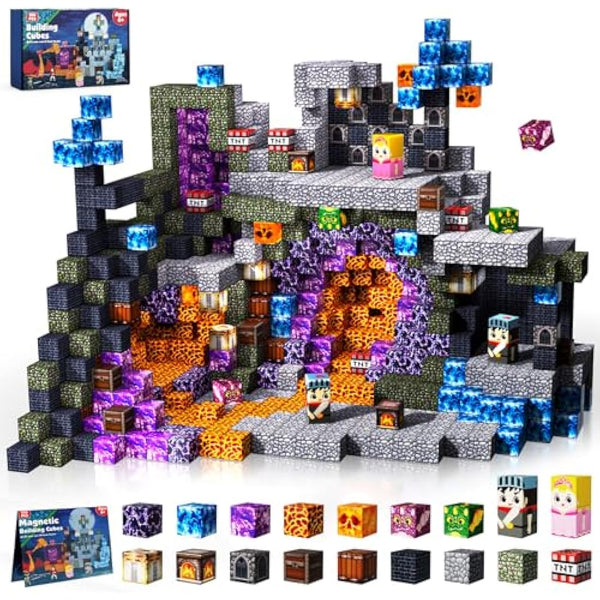 GraceDuck Magnetic Blocks - 150 PCS Build Magnetic Dark Castle Sword Domain World - Construction Cube Toys - STEM Montessori Sensory Toys for Toddlers Ages 3+ for Boy & Girl