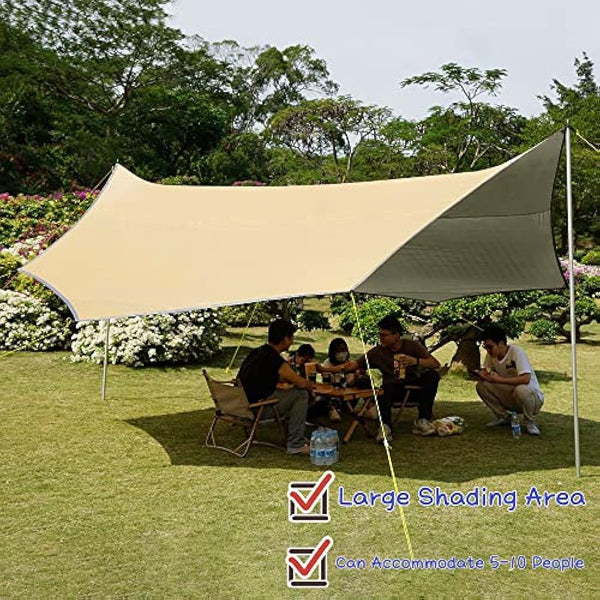 5m X 5m Large Camping Tarps Waterproof Hammock Rain Fly Multipurpose Hexagon Tarpaulin Shelter Tent Groundsheet Outdoor Tarp Awning Canopy （Without Pole）