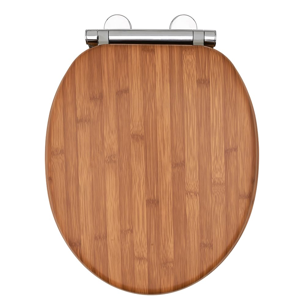 AQUALONA® Luxury Soft Close Toilet Seat - Moulded Wood - Stainless Steel Slow Close Hinges - Click, Lift & Clean Technology (Bamboo Toilet Seat)