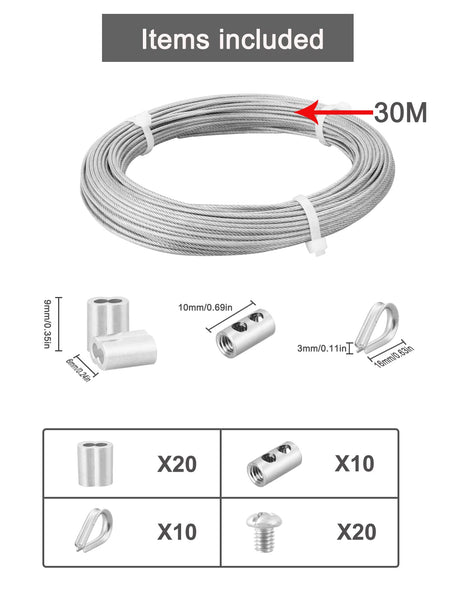 Abimars Wire Rope 2mm, 6m Stainless Steel Garden Wire Rope Cable with Crimping Aluminum, 7x7 Strand Core Metal Cable Wire Rope for Fence, Picture Hanging,Clothes Line