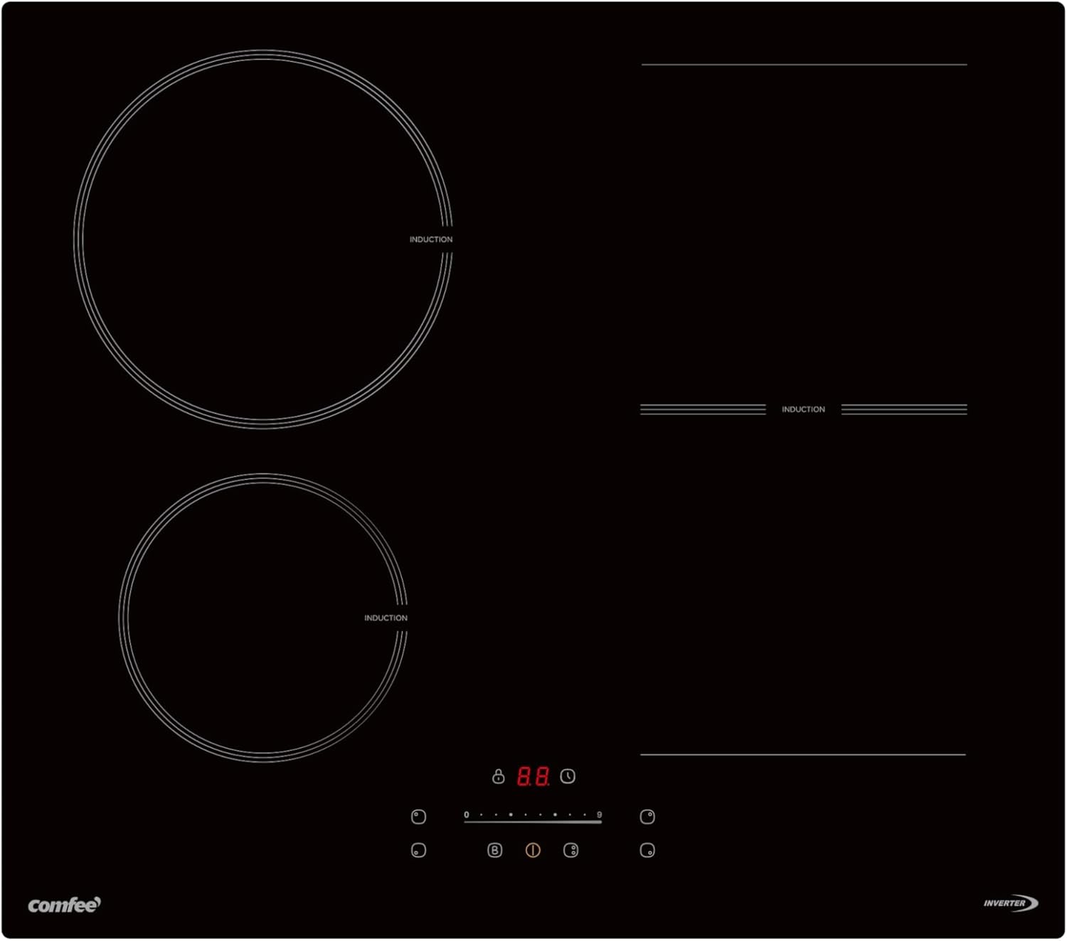 COMFEE' Induction Hob 7400 WATT with 4 Zones Induction Stove with Flexible Zone Built-in induction cooktop,Wiring, Touch control, Automatic Switch-Off, Child Safety Lock, No Plug Included