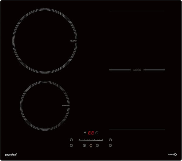 COMFEE' Induction Hob 7400 WATT with 4 Zones Induction Stove with Flexible Zone Built-in induction cooktop,Wiring, Touch control, Automatic Switch-Off, Child Safety Lock, No Plug Included