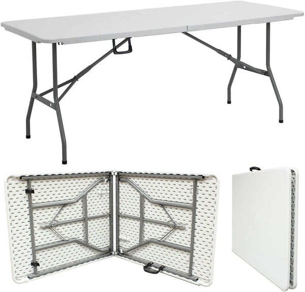 6ft Heavy Duty Folding Table - Ideal for Catering, Camping, Picnic, Party - Portable & Compact Trestle Table with Carry Handle - Indoor/Outdoor