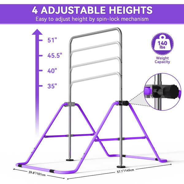 FBSPORT Gymnastics Bar, Folding Horizontal Bar Gymnastics Equipment for Kids Home Training, Expandable Gymnastics Training Bar Junior with Adjustable Height for Girls Boys