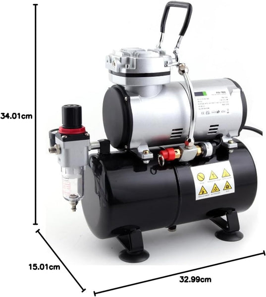 Fengda Airbrush Mini Compressor FD-186 with Powerful Constant Working Pressure/Strong Airflow/3L Air Tank, Regulator, Moisture trap for hobby, food decoration, body tattoo, graphic and so on