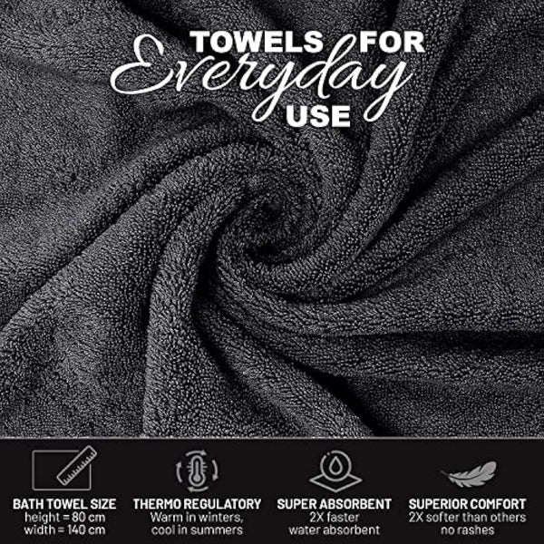 X11 Homeware Bath Towels Pack of 4 Egyptian Cotton Towel Set Highly Absorbent Soft Bathroom Towels Set of 4 Ring Spun Cotton Quick Dry Large Towels (Black)