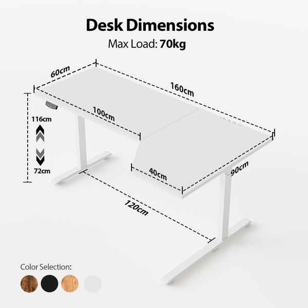 Agilestic L-Shaped Electric Standing Desk, 140cm Height Adjustable Sit-Stand Desk for Home Office, Ergonomic Computer Desk with Spliced Board, White