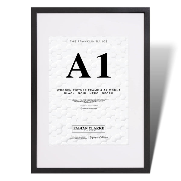 Fabian Clarke London A1 Modern Black Wooden Picture Photo Frame with White A2 Mount to Hang Portrait or Landscape