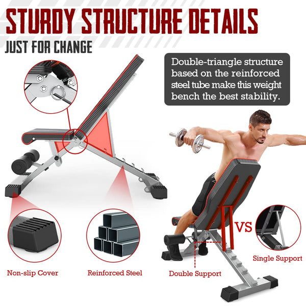 YOLEO Weight Bench, 660LB/300KG Adjustable Foldable Strength Training Bench, Utility Incline Decline Bench for Full Body Workout- Integrated Structure