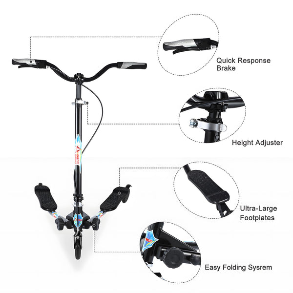 AOODIL Swing Scooter Adjustable 3 Wheels Foldable Wiggle Scooter Self Drifting for Kids/Adult Age 6 Years Old and Up