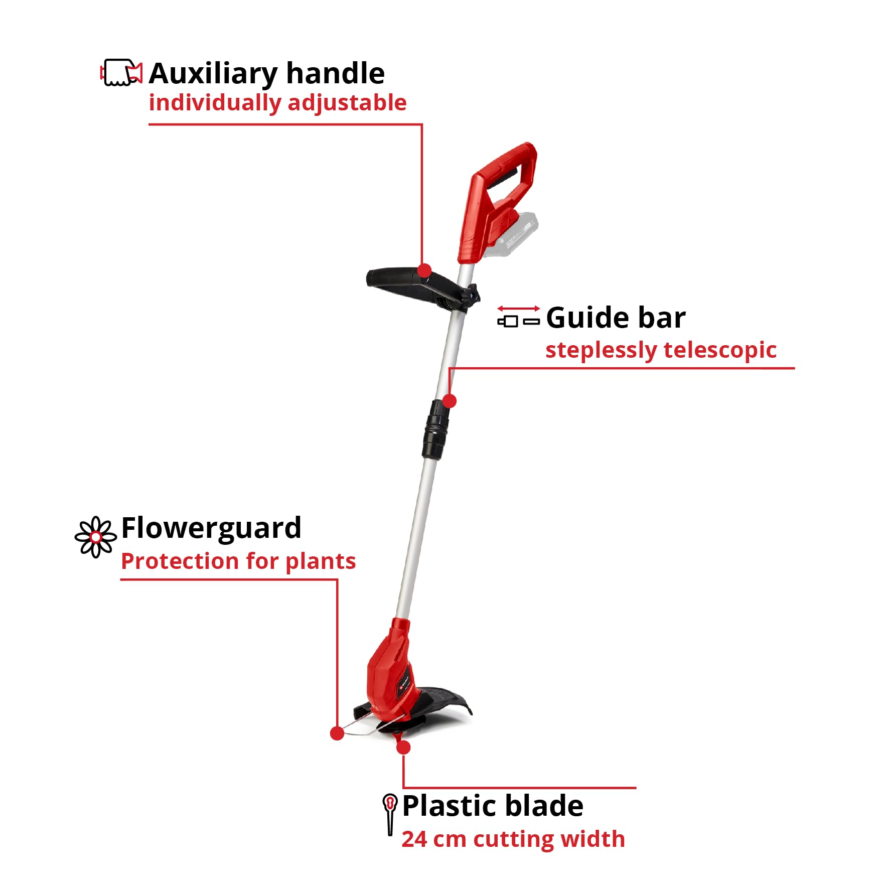 Einhell Power X-Change 18/24 Cordless Strimmer - 18V Lightweight Battery Grass Trimmer With 20 x Blades, 24cm Cutting Width - GC-CT 18/24 Li Solo