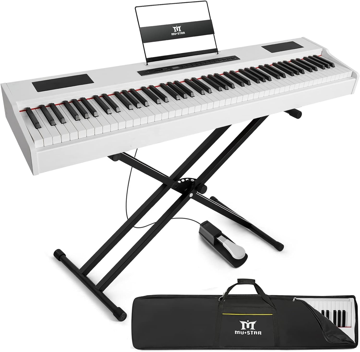 MUSTAR Digital Piano 88 Weighted Keys Hammer Action, Full Size 88 Key Piano Keyboard Weighted, Electric Keyboard Piano with Bluetooth Connection, Portable Case, Sustain Pedal, White