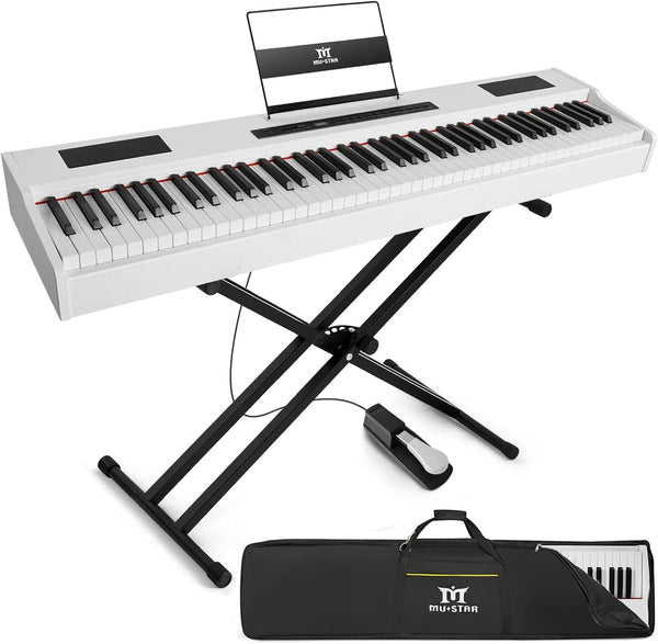 MUSTAR Digital Piano 88 Weighted Keys Hammer Action, Full Size 88 Key Piano Keyboard Weighted, Electric Keyboard Piano with Bluetooth Connection, Portable Case, Sustain Pedal, White