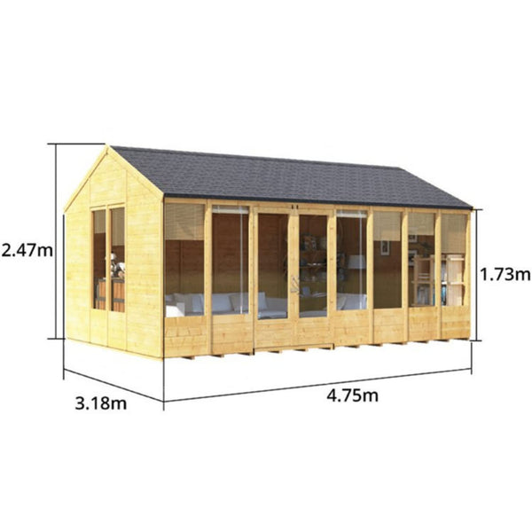 BillyOh Petra 12x10 Reverse Apex Summer House Shed, Log Cabin | Wooden Garden Room with Wide Double Doors, Tear Resistant Felt, Tongue and Groove Construction | Versatile Tiny Home or Garden Office